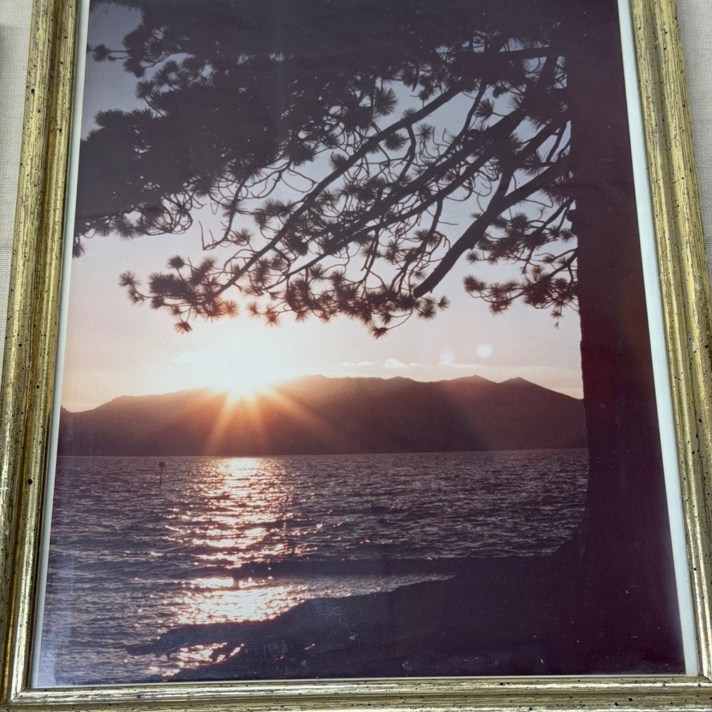 Vintage Framed‎ Sunset Photography Pair Gold Tone Frames Wall Decor 1980s - Picture 11 of 11